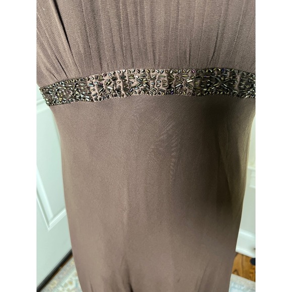 Glam Beaded Halter Maxi Gown Silk Brown Formal Evening Jones New York 14 - Picture 6 of 12